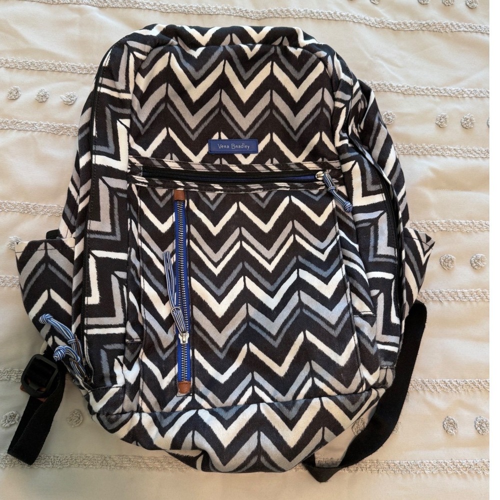 Vera Bradley Chevron Zig Zag Backpack Black White Grey Blue